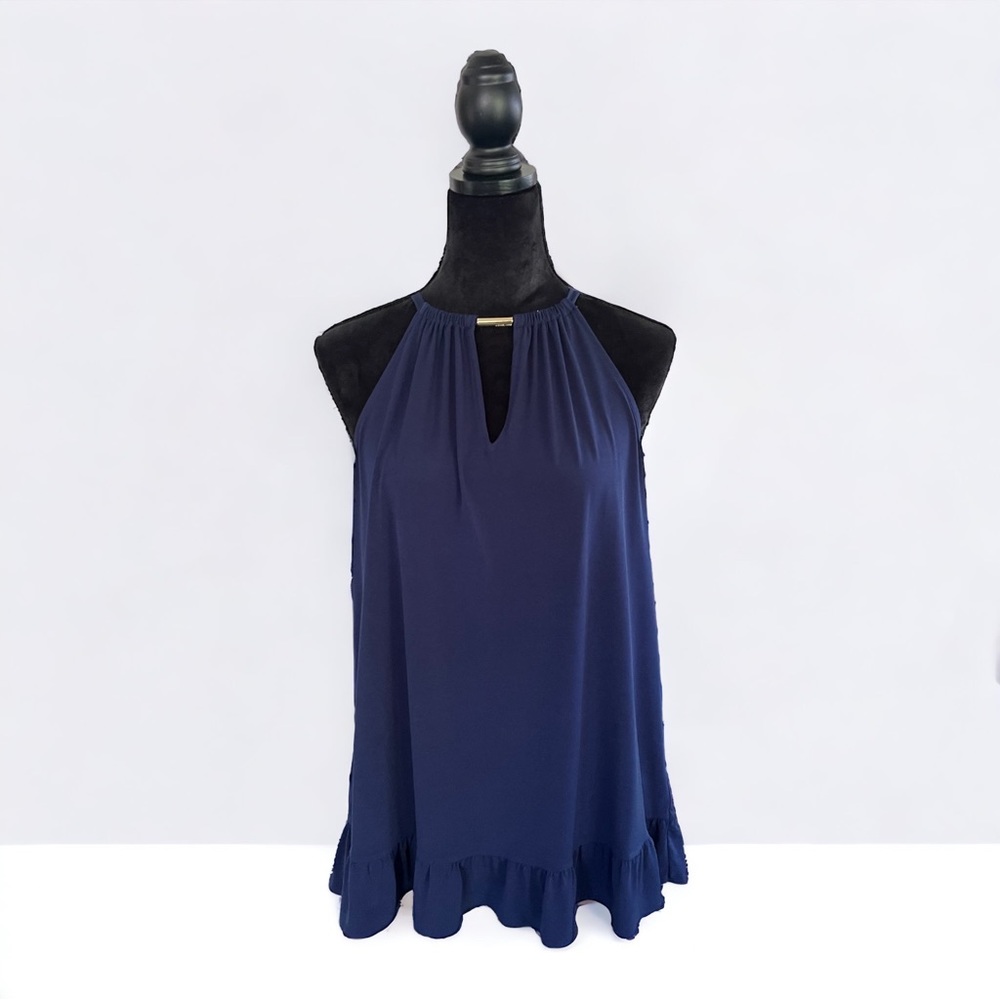 Michael Kors Navy Sleeveless Ruffled Knit Top     Size L